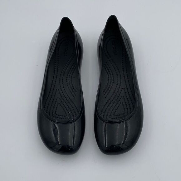 Crocs Black rubber Women's Flats slip on ballet waterproof comfort size 8 - Picture 3 of 10